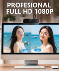 Crisp 1080P HD Webcam For PC Laptop And Desktop USB Streaming Camera With Built In Microphone shown on computer monitor display