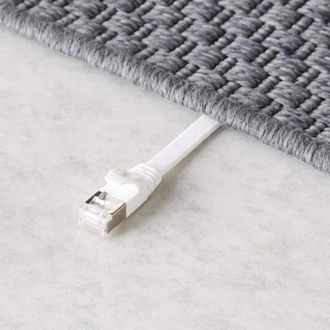 Flat Dope Cat 7 Ethernet Patch Cable 30 Foot Snagless RJ45 Gold Plated 600 MHz Gigabit Internet for Fast Home Networking White