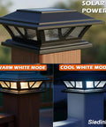 Solar Post Cap Lights For Outdoor Deck And Fence, Two Modes Warm White And Cool White, Bright LED Caps That Fit 4x4 Posts, Black Finish