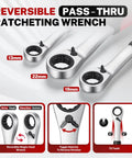 Reversible Pass-Thru Ratcheting Wrench set with 13mm, 19mm, and 22mm sizes, designed for easy rotation and access to bolts.