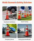 Eight Pack 30 Inch PVC Safety Cones With Reflective Collars And Black Weighted Bases For Traffic Control in Different Scenarios