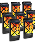 Set of Solar Flame Lights Outdoor Waterproof LED Wall Lanterns With Flickering Flames Auto On Off Sensor, 66 LED solar powered