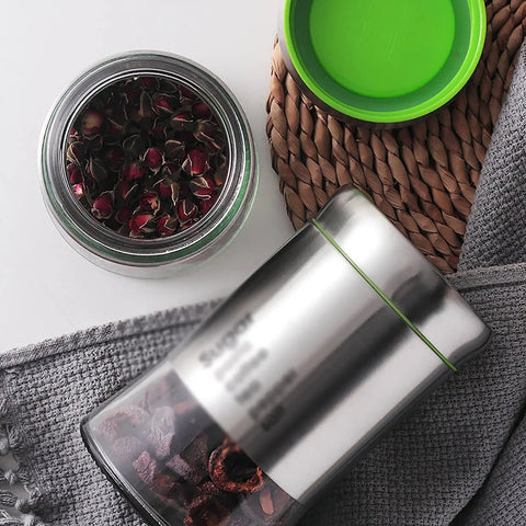 600 Milliliter Airtight Glass Coffee Storage Jar With Stainless Steel Lid Locks In Aroma For Beans Grounds Tea And Nuts on countertop