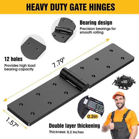 Heavy Duty Gate Hinges 2 Pack 270 Degree Adjustable Butt Folding Door Hinge With Screws, black, 12 holes, 0.2 inch thickening