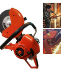 6.8HP Petrol Demolition Saw With 2-Stroke Engine cutting metal and concrete with sparks, fast 5000 RPM cutoff saw in action.
