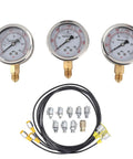 Heavy Duty Excavator Pressure Tester Kit With Easy Install Flexible Tube And Eight Couplings For High Accuracy Pump Testing In Hydraulic Systems, 3 gauges