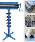 Heavy Duty Bead Roller Kit With Stand For Sheet Metal Beading And Flanging Includes Six Die Sets One Sixteenth Inch One Eighth Inch One Quarter Inch Step Dies And One Quarter Inch One Half Inch Bead Dies Pro Grade Steel Beading Tool For Metalworking displayed with die sets and metal sheets