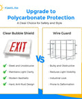 Comparison image showing Clear Polycarbonate Emergency Exit Sign Cage Guard For Lighted Signs vs Wire Guard features.