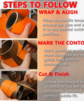 Steps to use 10 Piece Pipe Cutting Guide Set for precise saddle layout, including wrap, mark contour, and cut metal pipes.