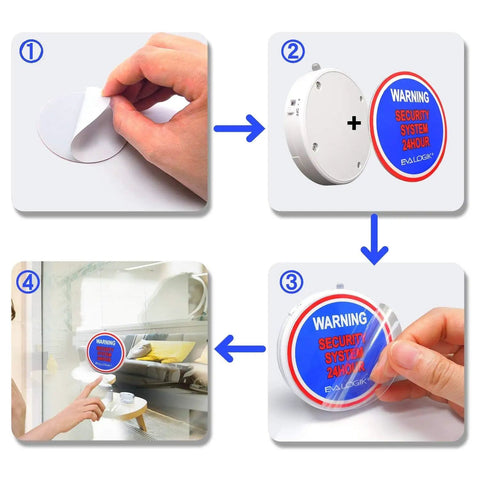 Installation steps of Ultra Thin Window Alarm Pack Of 4 With 120dB Siren And Vibration Sensor, No Frills Adhesive Mount.