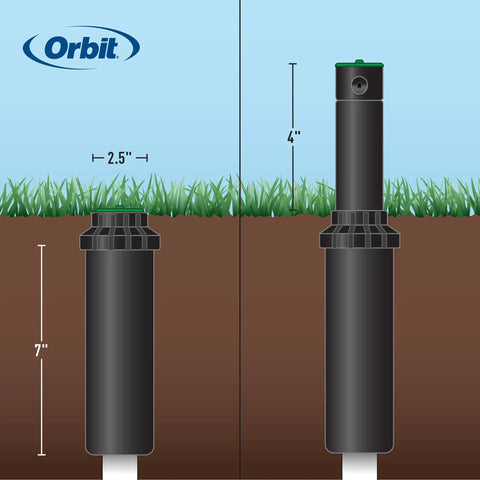 Diagram showing the Saturn III Gear-Drive Rotor Water Sprinkler 2-Pack with dimensions of 7 inch and 4 inch pop-up height.
