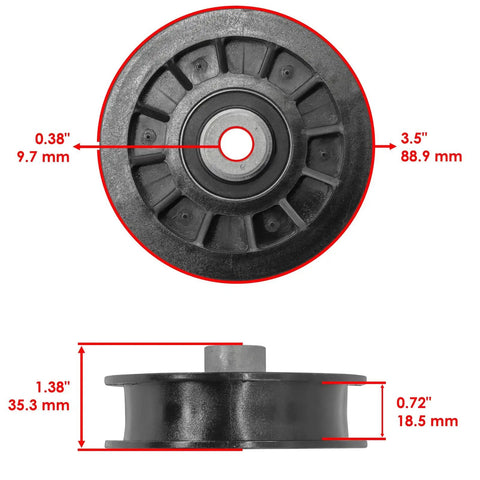 Drive Flat Idler Pulley Replacement Fit Husqvarna Dixon AYP Lawn Tractors For GT54 LS CS And More With 9.7mm Shaft, showing dimensions and shape.