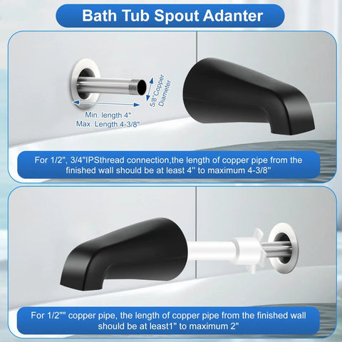 Tub Shower Trim Kit With Four In One Tub Spout Adapter, black bath spout installation guide for copper pipe connections