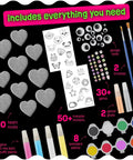 Glow In The Dark Heart Rock Painting Kit For Kids Ages 4 To 12, STEM Craft Set With Puffy Paint Stickers Gems And Paints contents