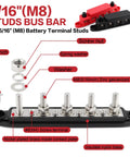 Beast Grade 300A M8 Bus Bar With 12V To 48V Battery Terminal Power Distribution Block featuring M8 studs and washers.