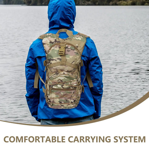 Person wearing Rugged Mountaineering Backpack With Large Capacity And Multiple Compartments Heavy Duty Oxford Cloth Travel Bag