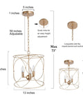 Gold Pendant Light With Cylindrical Lattice Cage Frame And Spherical Center Three Gold Candelabra Arms Bold Modern Farmhouse Vibe