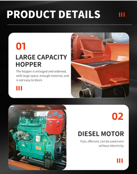 Heavy Duty Portable Concrete Pump Hydraulic Cement And Mortar Line Machine with large capacity hopper and diesel motor