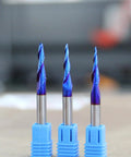 Three Pack Tapered Ball Nose Router Bits One Eighth One Sixteenth One Thirty Second Inch Cutting Diameter One Quarter Inch Shank Sweet Nano Blue