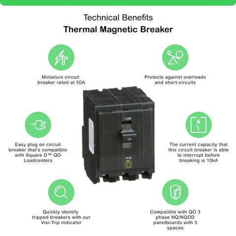 QO350CP Circuit Breaker Black 2-Pole With Plug-On Design and Visi-Trip Indicator, Overload and Short-Circuit Protection Features