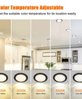 Lit Six Inch Canless Recessed Lighting Kit With 5CCT Adjustable showcasing color temperatures from 2700K to 5000K in a kitchen setting.