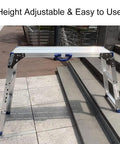 All In One Work Platform 39 By 12 Inch, 50 Gear Height Adjustable Aluminum Step Ladder on outdoor steps
