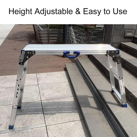 All In One Work Platform 39 By 12 Inch, 50 Gear Height Adjustable Aluminum Step Ladder on outdoor steps