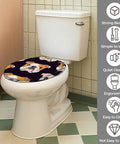 Toilet Seat Round Resin for Bathroom featuring a colorful dog print, adjustable fit for various models, easy to install.