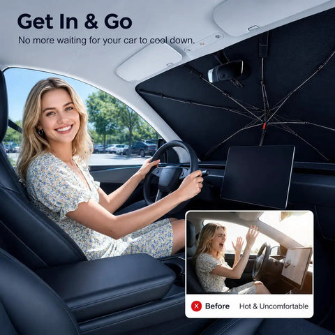 Upgraded Windshield Sun Shade Umbrella For Car With Reinforced Frame And UV Block Heat Shield Keeps Your Ride Interior Cooler in use