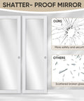 Heavy Duty 60 By 80 Inch White Preassembled Mirror Closet Door With Waterproof Wood Frame And Complete Slide Hardware Plus Matching Fascia For Easy No Sweat Diy Setup And Crystal Clear Low Distortion Glass, featuring shatter-proof design.