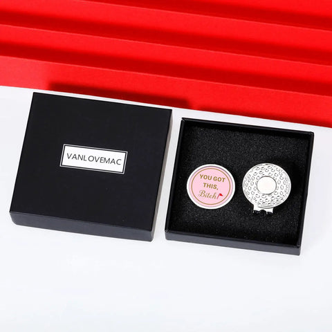 Cute Pink Golf Ball Marker Hat Clip For Women Gals Golf Accessory Fashionable Ball Marker Clip For Visors Hats Belts Pockets And More A Fun Gift For Valentine Easter Birthdays And Just Because with "You Got This" message in black gift box