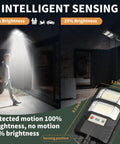 Top Shelf Solar Street Lights Outdoor Waterproof 2 Pack Led Flood Lamp 10000 Lumen Hella Bright showing motion sensor mode details.