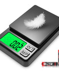 Tiny Pocket Digital Scale 1000G 0.01G Precision Gram Scale For Jewelry Gold Gems Coffee Herbs with feather on display