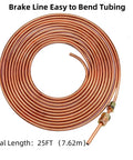 Coiled copper tubing labeled 'Brake Line Easy to Bend Tubing' with length '25FT', part of Two 25 Feet 3/16 Brake Line Copper Nickel Tubing Repair Kit