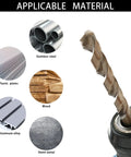 Fifteen Piece Cobalt Drill Bit Set With M35 HSS 135 Degree Split Point showing applicable materials: metal, wood, plastic, aluminum.