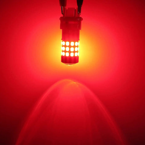 Two Pack T25 3157 LED Strobe Brake Lights Bulbs Red Flashing Stop Lamps 12V Wedge Style 2835SMD with bright red illumination