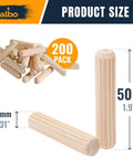 Fluted Wooden Dowel Pins 8mm By 50mm And Five Sixteenth Inch Dowel Rods 200 Pack Birch Hardwood Kiln Dried For Strong Cabinet Joints