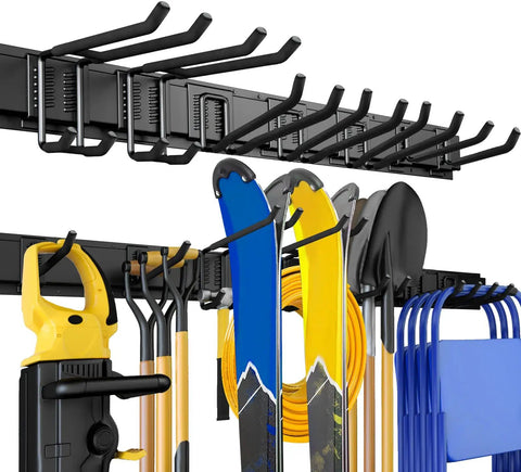 Heavy Duty 48 Inch Wall Mount Garage Tool Organizer With Adjustable Hanging Hooks For Shovel Rake Broom Ladder Yard Rack System And Garden Storage Keeps Your Tools Neatly In Place And Ready To Grab mounted with tools