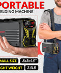 Person holding Ultra Portable Mini Stick Welder 110V 130A MMA Arc Welding Machine for On the Go DIY Projects, showing compact size.