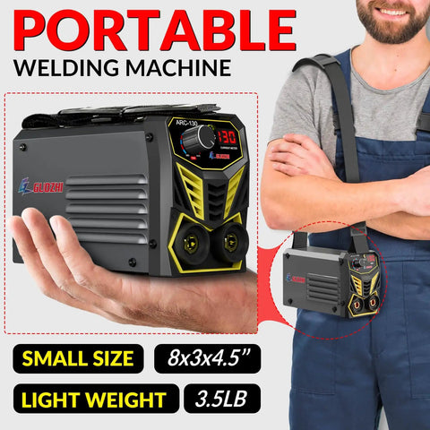MMA Arc Welder 110/220V With Lift TIG Option, 200A Stick Welder, digital LCD display held by person in blue overalls