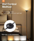 Remote Controlled Floor Lamp With Foot Switch Sky LED Tall Modern Torchiere Black in bedroom with adjustable light color