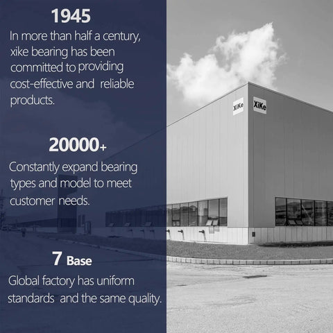 Factory building with text about Xike's commitment to reliability and global production standards.