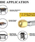 3/8 inch female flare fitting on 12Ft Propane Quick Connect Hose For RV To Grill, Stainless Steel Braided With Elbow Adapter, One Quarter Inch Female Quick Disconnect, Dual-Use Gas Line For Blackstone 17 Inch And 22 Inch Griddles