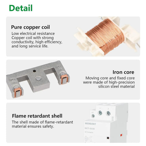 Detail view of components for Built Like A Tank 63A AC Contactor With 2 Pole 2NO Layout And 120V Coil DIN Rail Mount.
