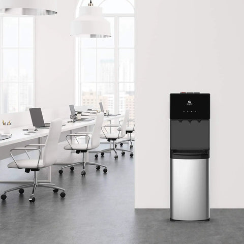 Bottom Loading Water Cooler Dispenser With Three Temperature Settings Hot Cold And Room Water No Fuss Stainless Steel Cabinet UL Energy Star Approved in office