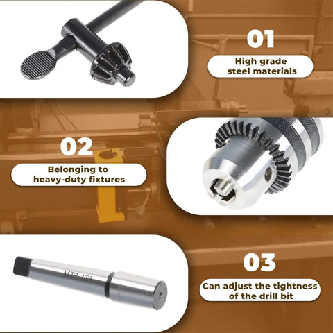 Heavy Duty JT3 Drill Chuck With MT2 Arbor Fit For Mini Metal Lathe Tailstock And CNC Mill 1/32 To 5/8 Inch Clamping Range shown in high-grade steel.