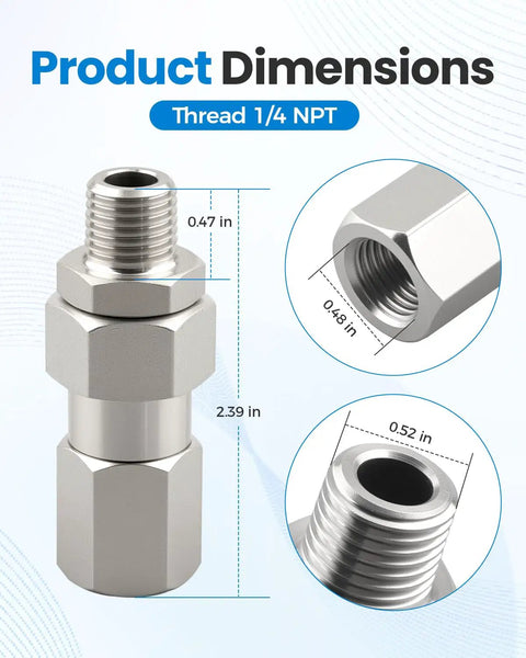 One Quarter Inch NPT Pressure Washer Swivel Fitting For Gun And Hose, 360 Degree Kink Free Connector, 4000 PSI, 2 Pack, Heavy Duty Metal Adapter For Leak Free Spray Gun To Hose Links And Smooth Rotation product dimensions