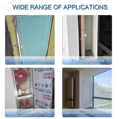 No Fuss Drywall Access Panel 16X35 Inch Paintable Sheetrock Hatch showing wire hidden door, plumbing access, fire hydrant door, server room hidden door.