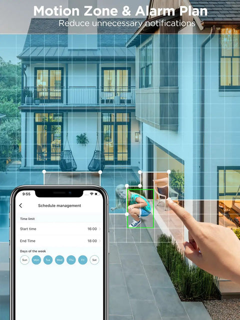 Image of a smartphone app controlling a Killer Wireless Outdoor Security Camera System 2K Battery Powered in a residential area.