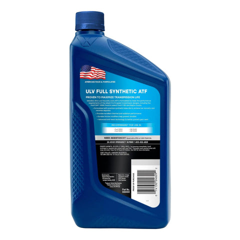 ULV ATF Transmission Fluid for Smooth Shifts, Synthetic Base Oils, Low Viscosity and Deposit Control 1 Qt Bottle